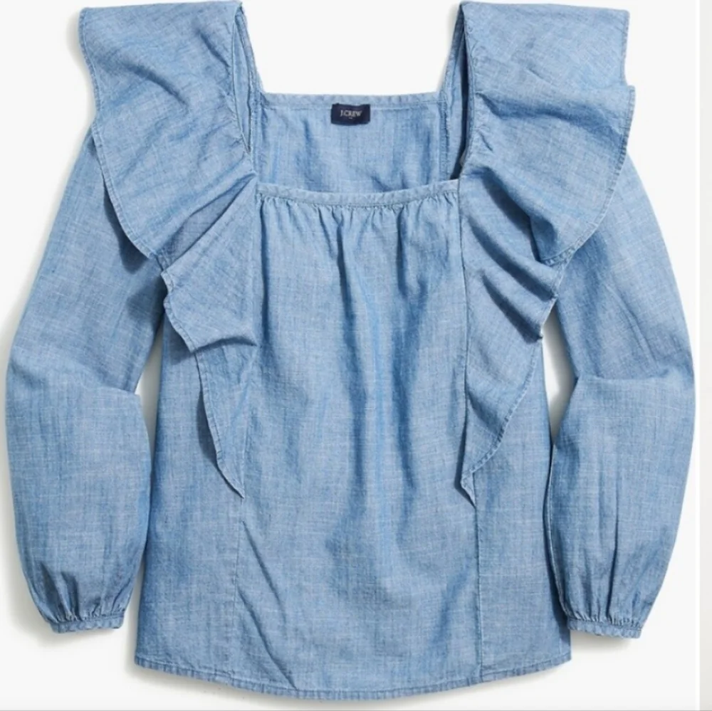 J.Crew Blue Ruffle Blouse - Picture 3 of 5